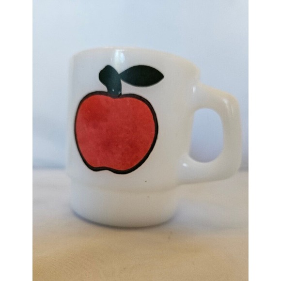 Anchor Hocking Fire King Apple Super Fruit Mug Milk Glass Glassware USA 3.5in x3 - Picture 6 of 16